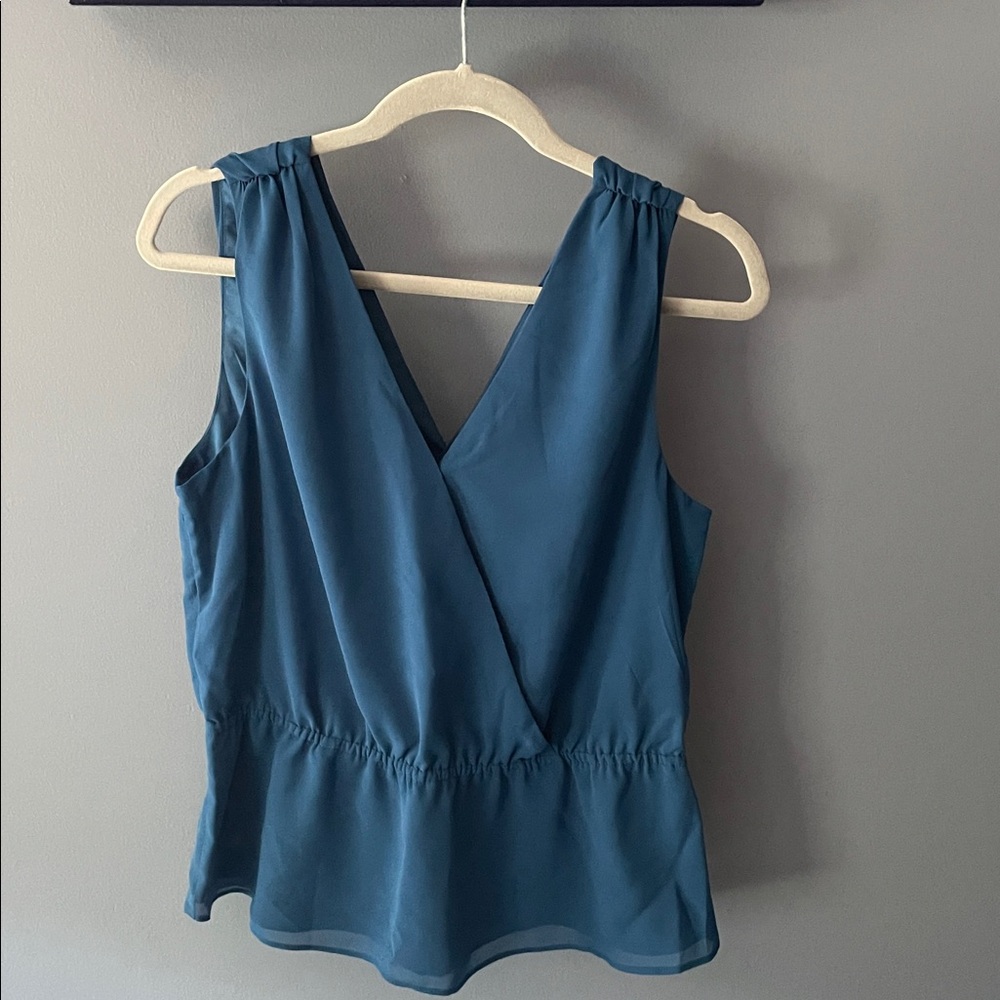 Banana Republic V-Neck Peplum Top Shibori Blue NWT